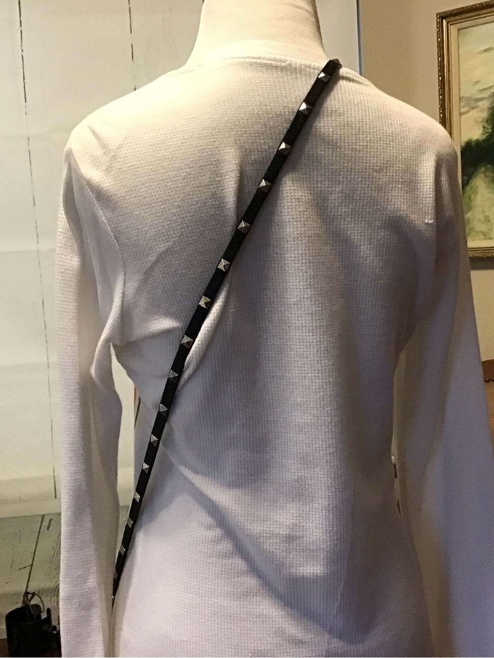 New Bandolier Sarah Crossbody Phone Strap Only Black Leather with Silver Studs - Picture 11 of 16
